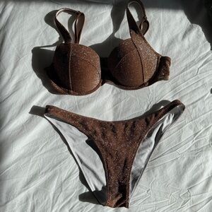 PINK Victoria's Secret Brown Glitter Underwire Bikini